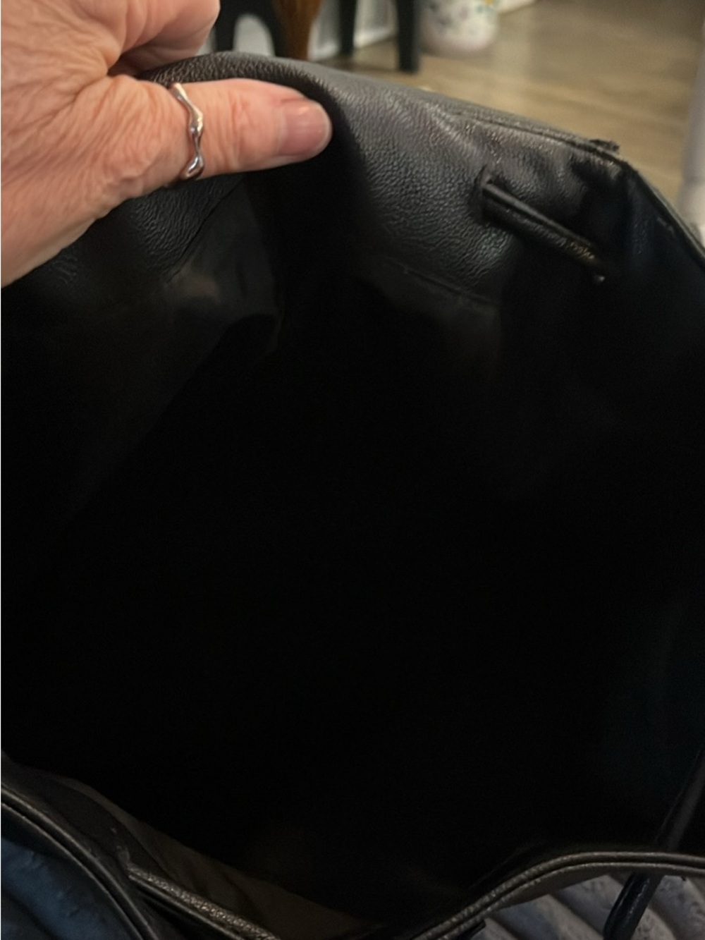 Victoria's Secret Black Faux Leather Drawstring Backpack - Picture 3 of 5